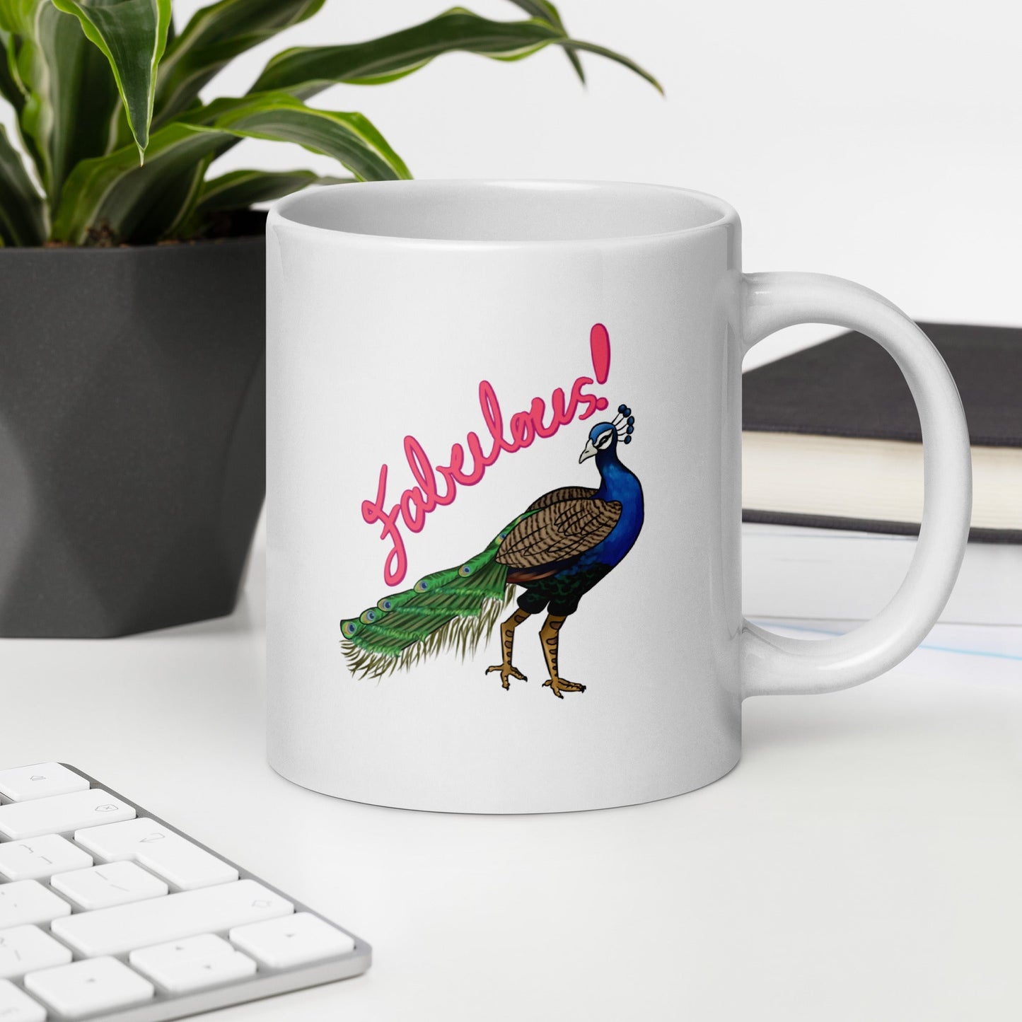 Fabulous Peacock White glossy mug - Chronically Crafting