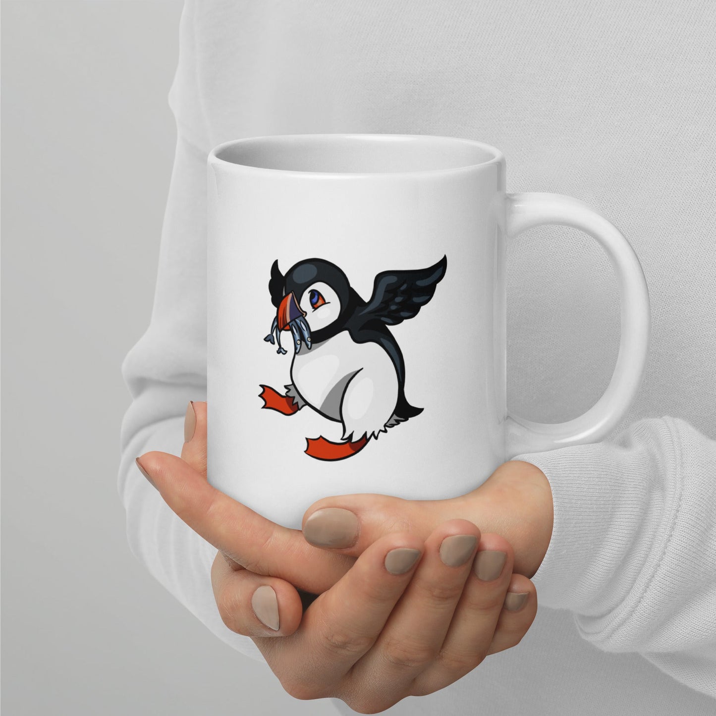 Hungry Puffin White glossy mug - Chronically Crafting