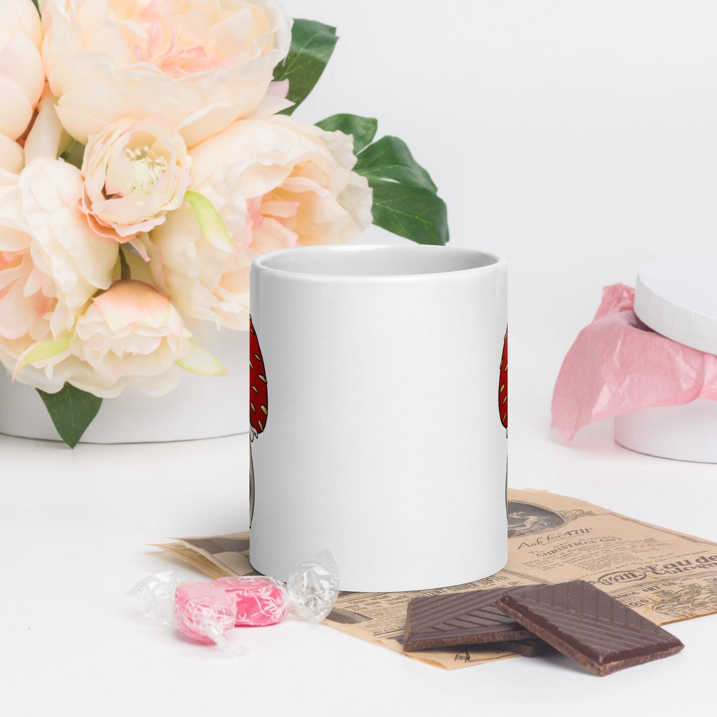 Mouse Asleep in Mushroom White glossy mug - Chronically Crafting