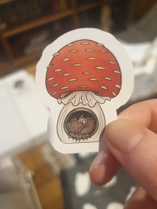 Mouse Asleep in Mushroom sticker