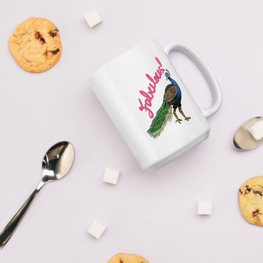 Fabulous Peacock White glossy mug - Chronically Crafting