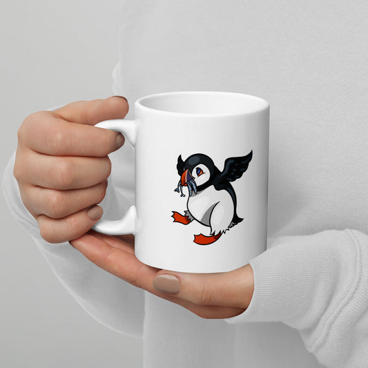 Hungry Puffin White glossy mug - Chronically Crafting