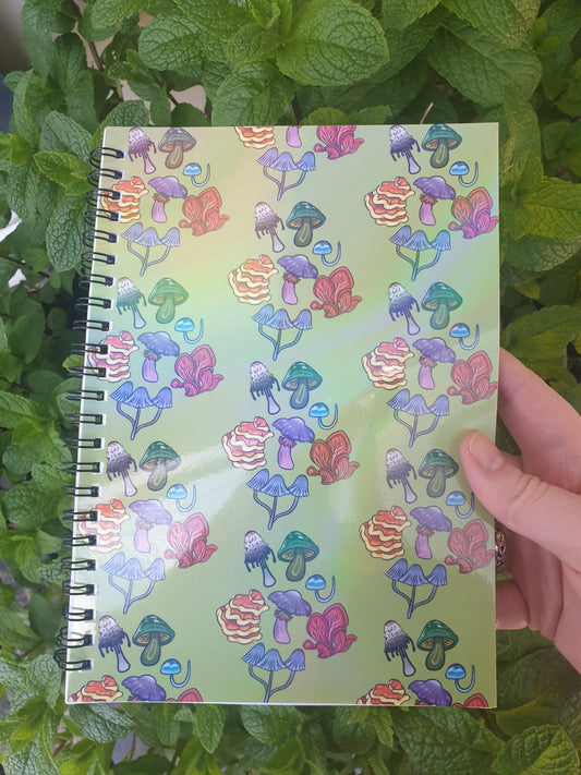 Rainbow Mushroom Holographic Notebook - Chronically Crafting