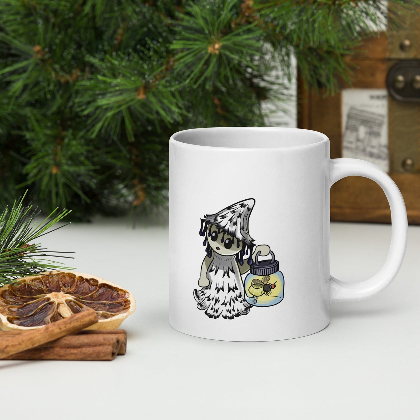 Shaggy Inkcap Mushroom Witch White glossy mug - Chronically Crafting