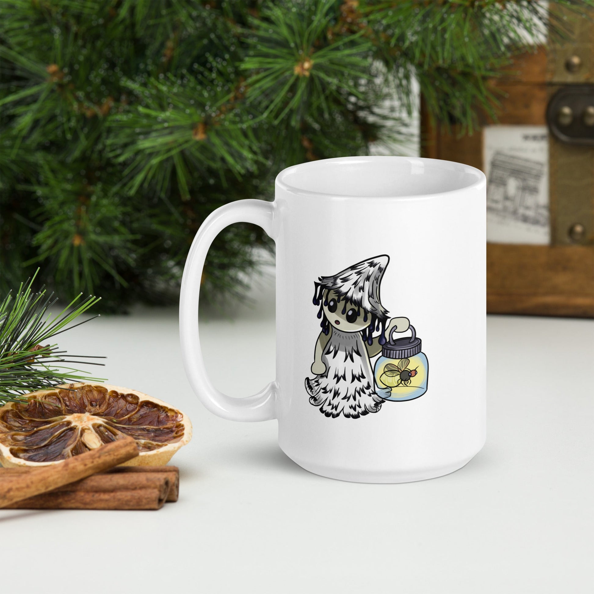 Shaggy Inkcap Mushroom Witch White glossy mug - Chronically Crafting