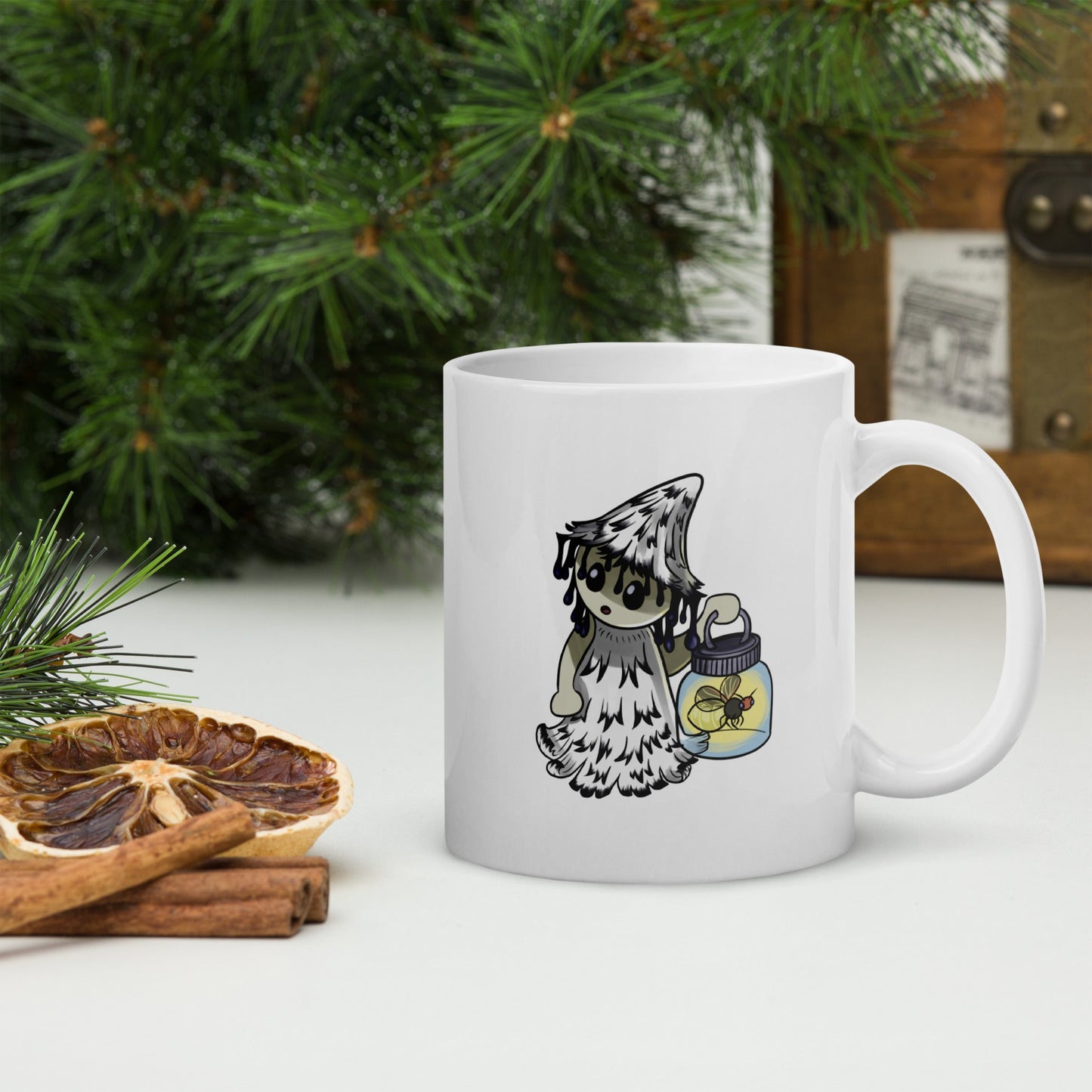 Shaggy Inkcap Mushroom Witch White glossy mug - Chronically Crafting
