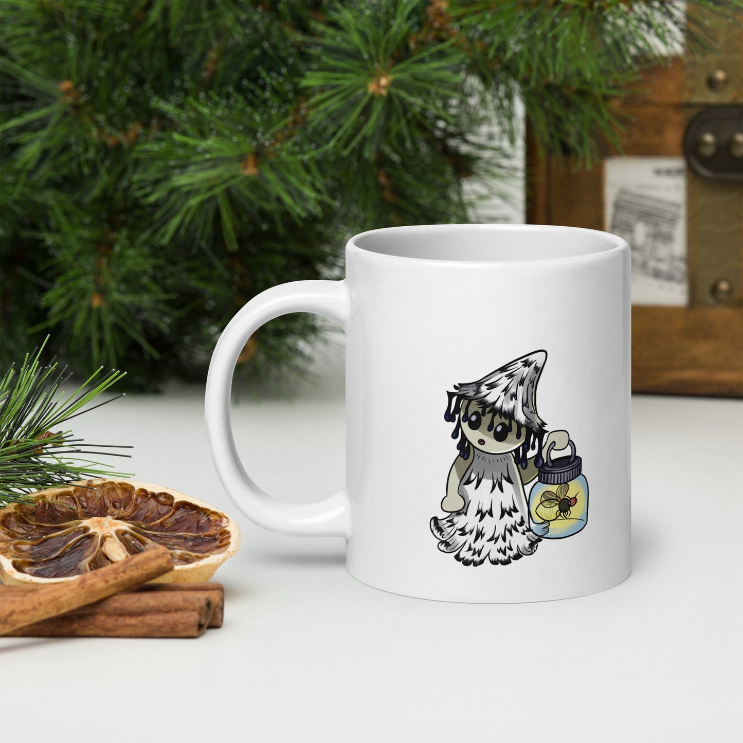 Shaggy Inkcap Mushroom Witch White glossy mug - Chronically Crafting