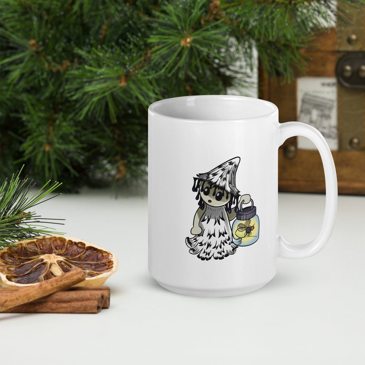 Shaggy Inkcap Mushroom Witch White glossy mug - Chronically Crafting