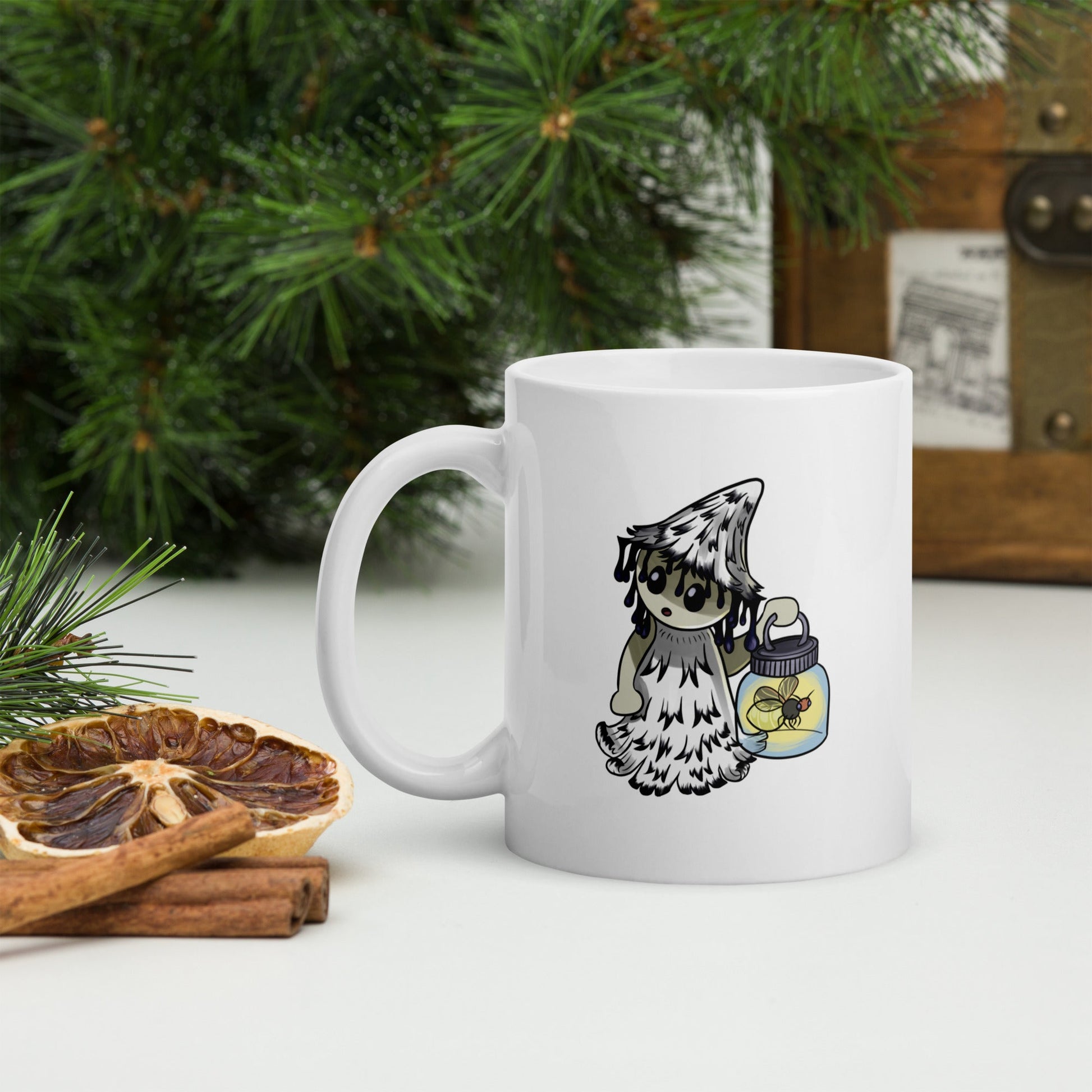 Shaggy Inkcap Mushroom Witch White glossy mug - Chronically Crafting