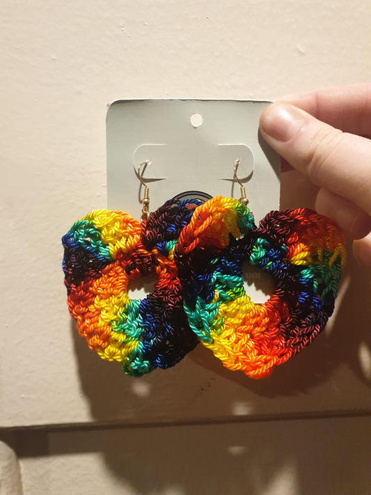 Crochet Rainbow Heart Earrings