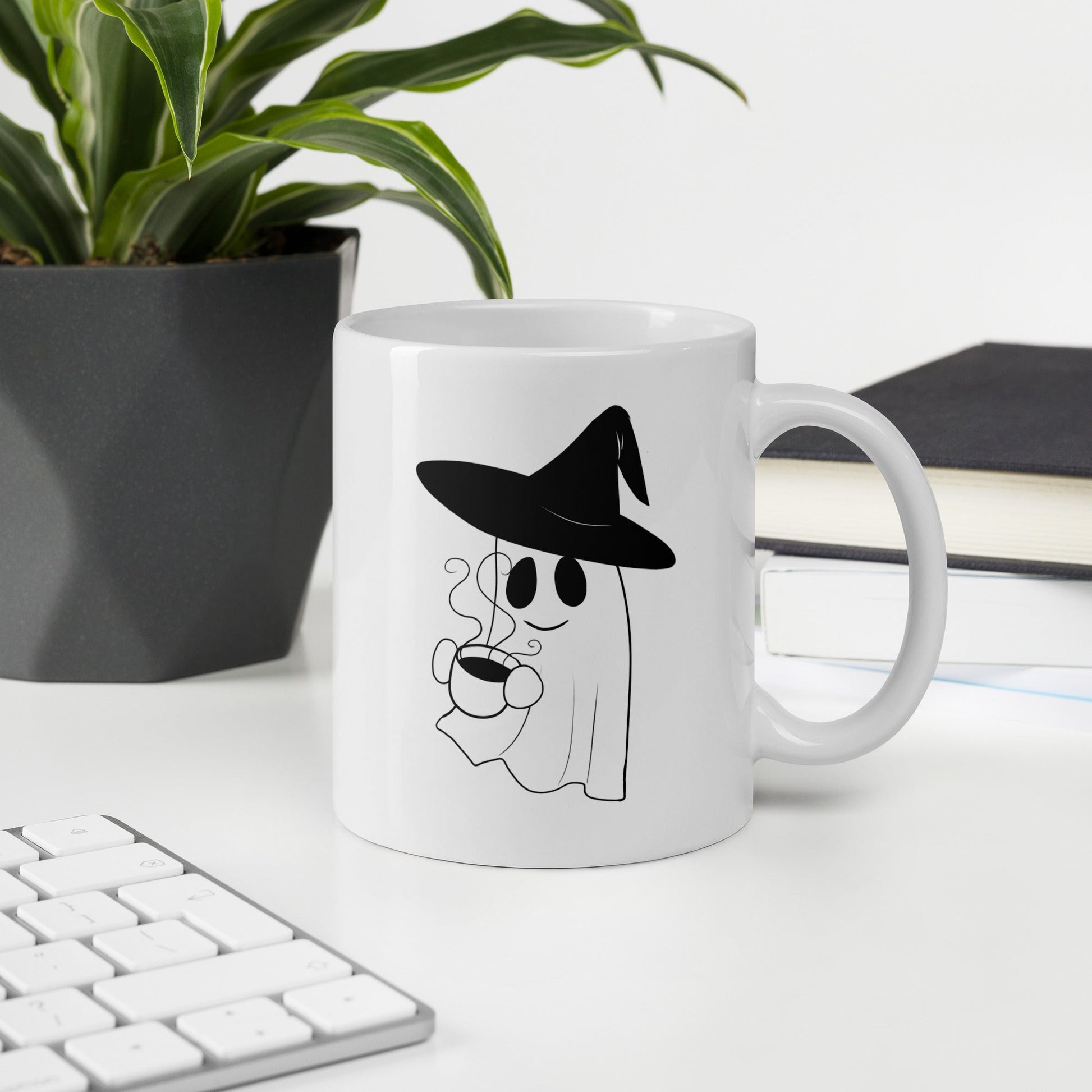 Witchy Ghost w Tea White glossy mug - Chronically Crafting